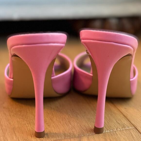 Steve Madden Priya Heels Sz 7 Pink Patent Barbiecore Open-Toe Slip-On Mules NWOB - Picture 3 of 7